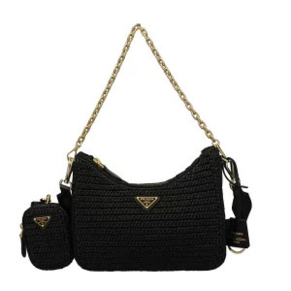 Prada Handbags - Prada ReEdition 2005 chain shoulder bag black raffia effect crochet Black